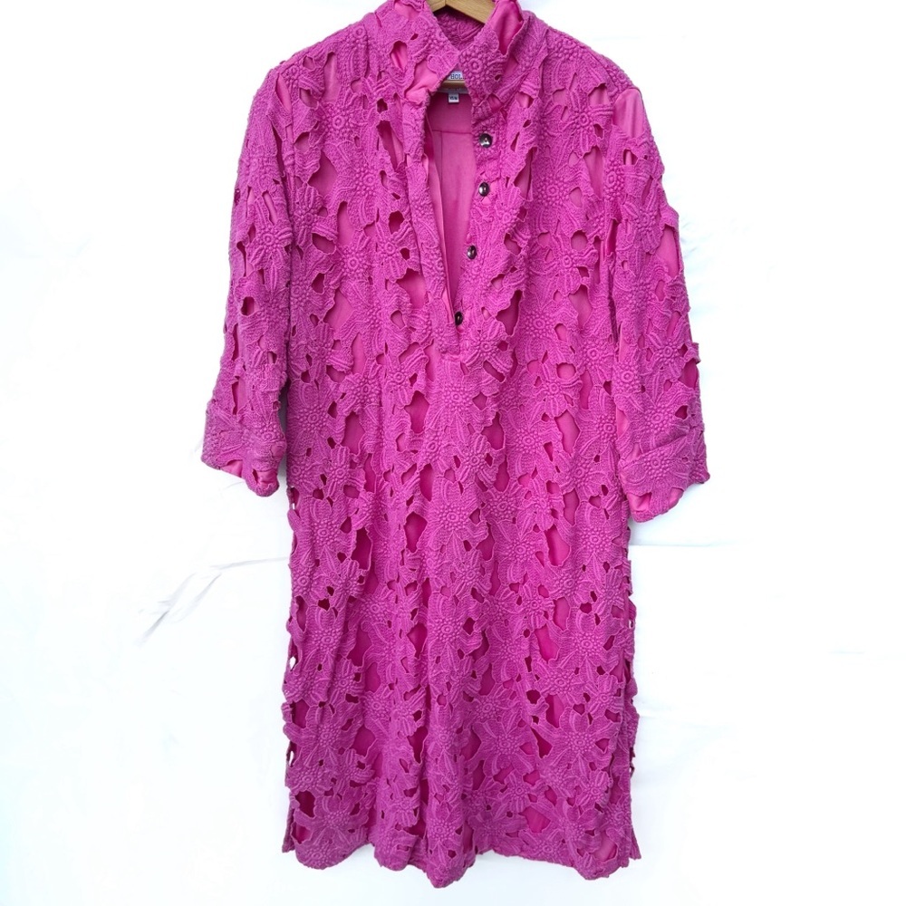 Holly shae designs // pink floral lace popover long sleeve dress size xs/m jun1